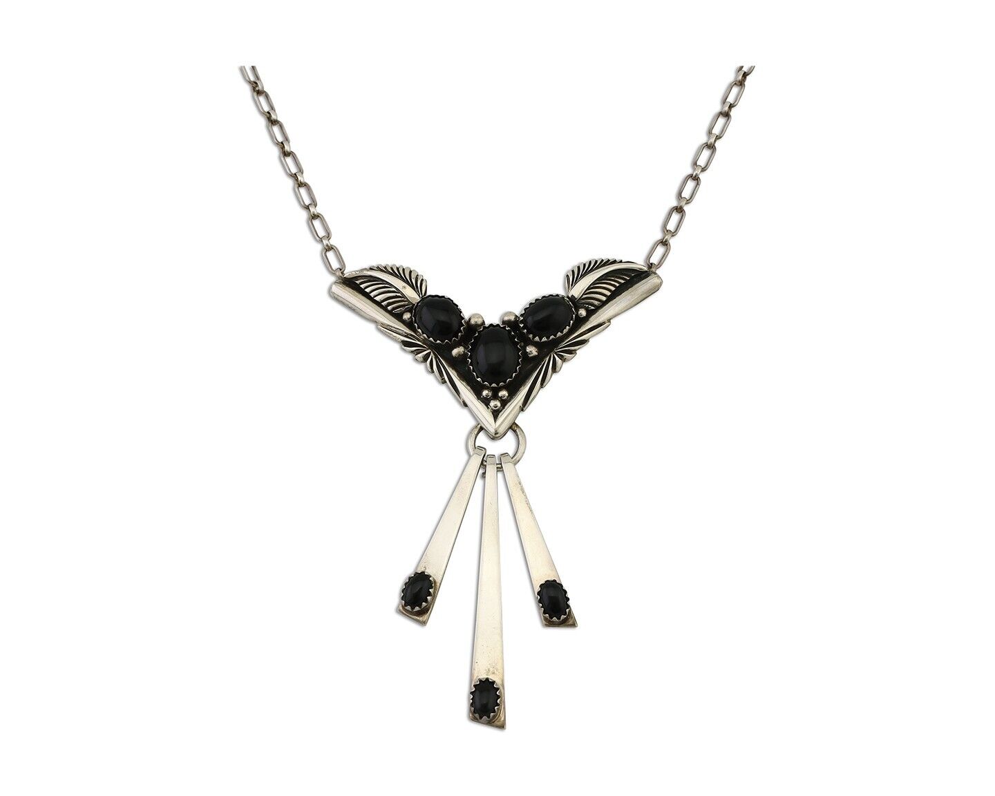 Navajo Necklace 925 Silver Black Onyx Signed Nila Johnson C.80's