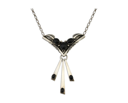 Navajo Necklace 925 Silver Black Onyx Signed Nila Johnson C.80's
