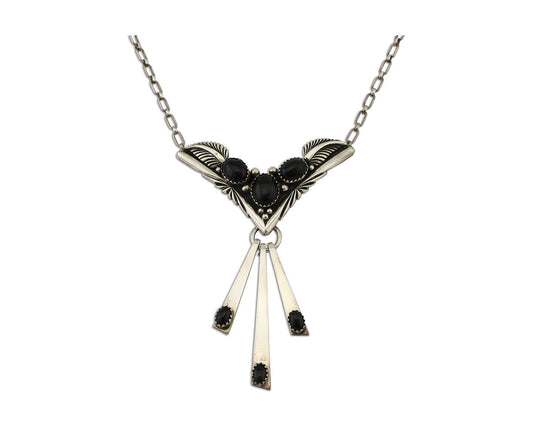 Navajo Necklace 925 Silver Black Onyx Signed Nila Johnson C.80's