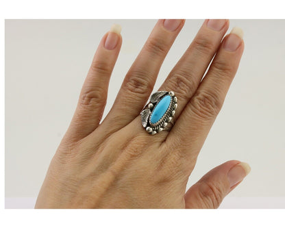 Navajo Ring 925 Silver Kingman Turquoise Artist Signed SC Size 6.0 C.80's