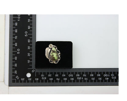 Navajo Ring 925 Sterling Silver Green Turquoise Native American Artist C.80s