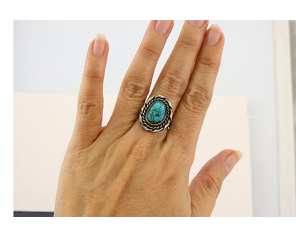 Navajo Ring 925 Sterling Natural Mined Arizona Turquoise C.80's Size 5.75