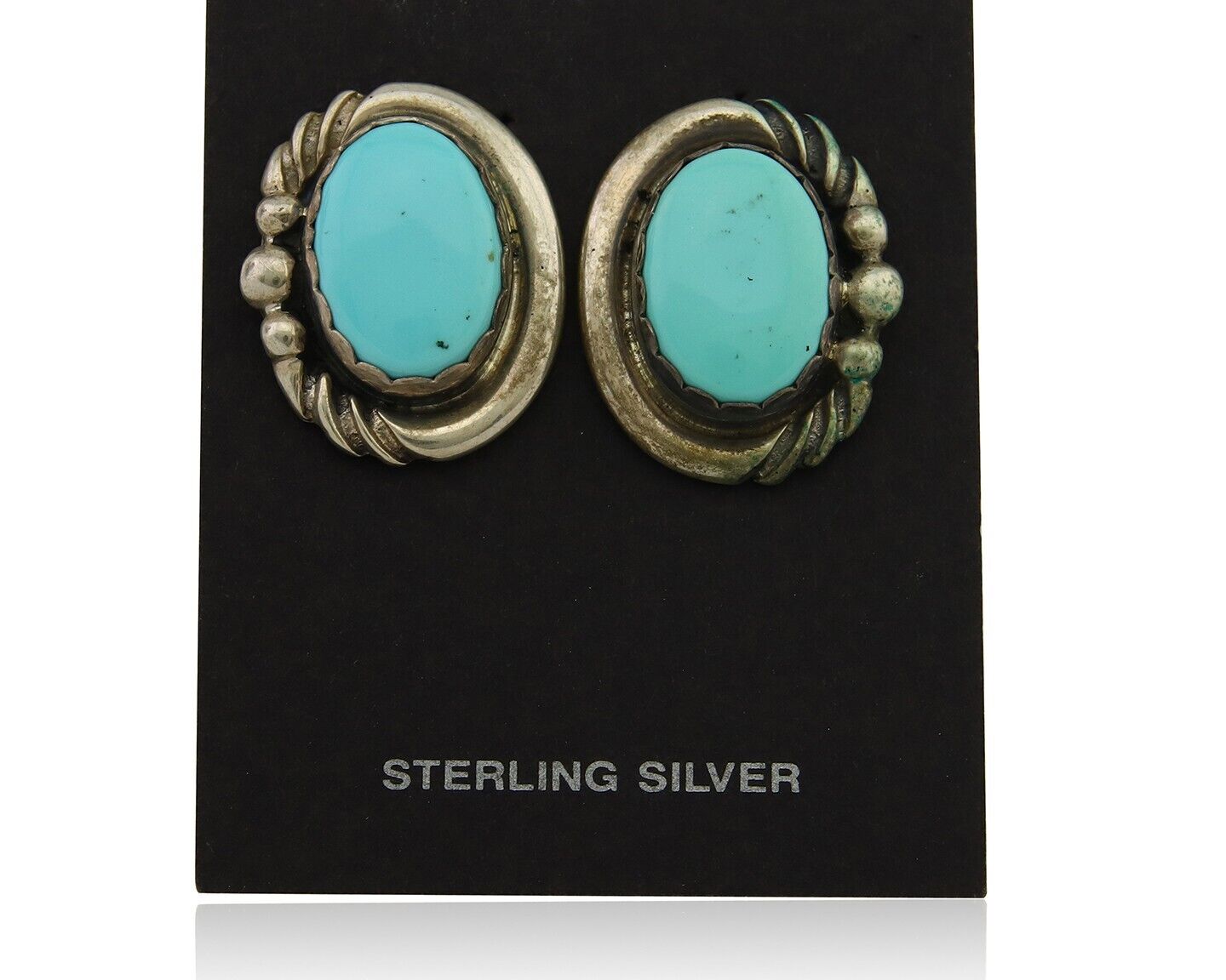 Navajo Earrings 925 Silver Natural Turquoise Native Artist C.80's