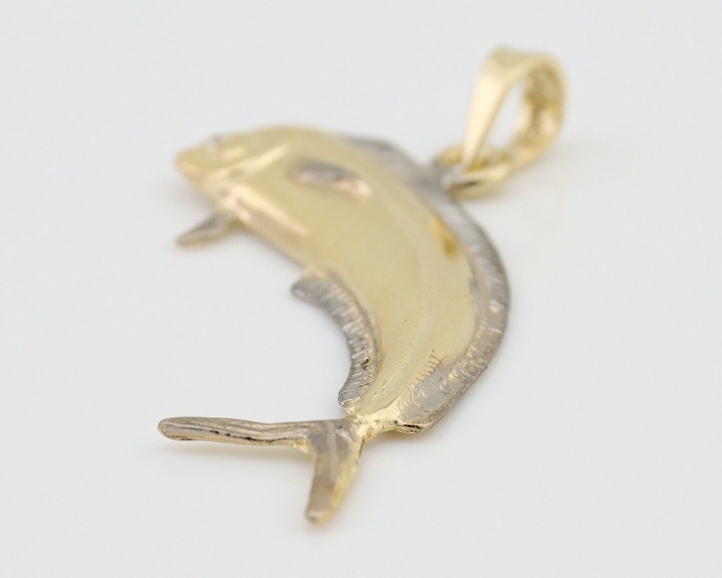 Men 14k Solid Gold Mahi Mahi Dorado Fish Pendant Medium Size 1/2 in x 1 1/2 in