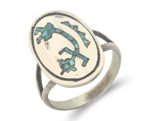 Navajo Ring 925 Sterling Natural Chip Inlay Turquoise C.80's Size 7.0