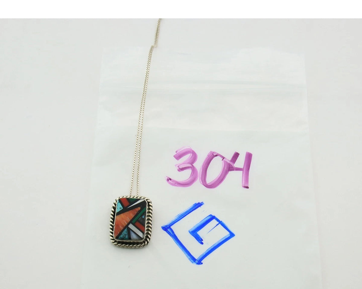 Navajo Necklace 925 Sterling Silver Natural Gemstones Vintage Signed DZ