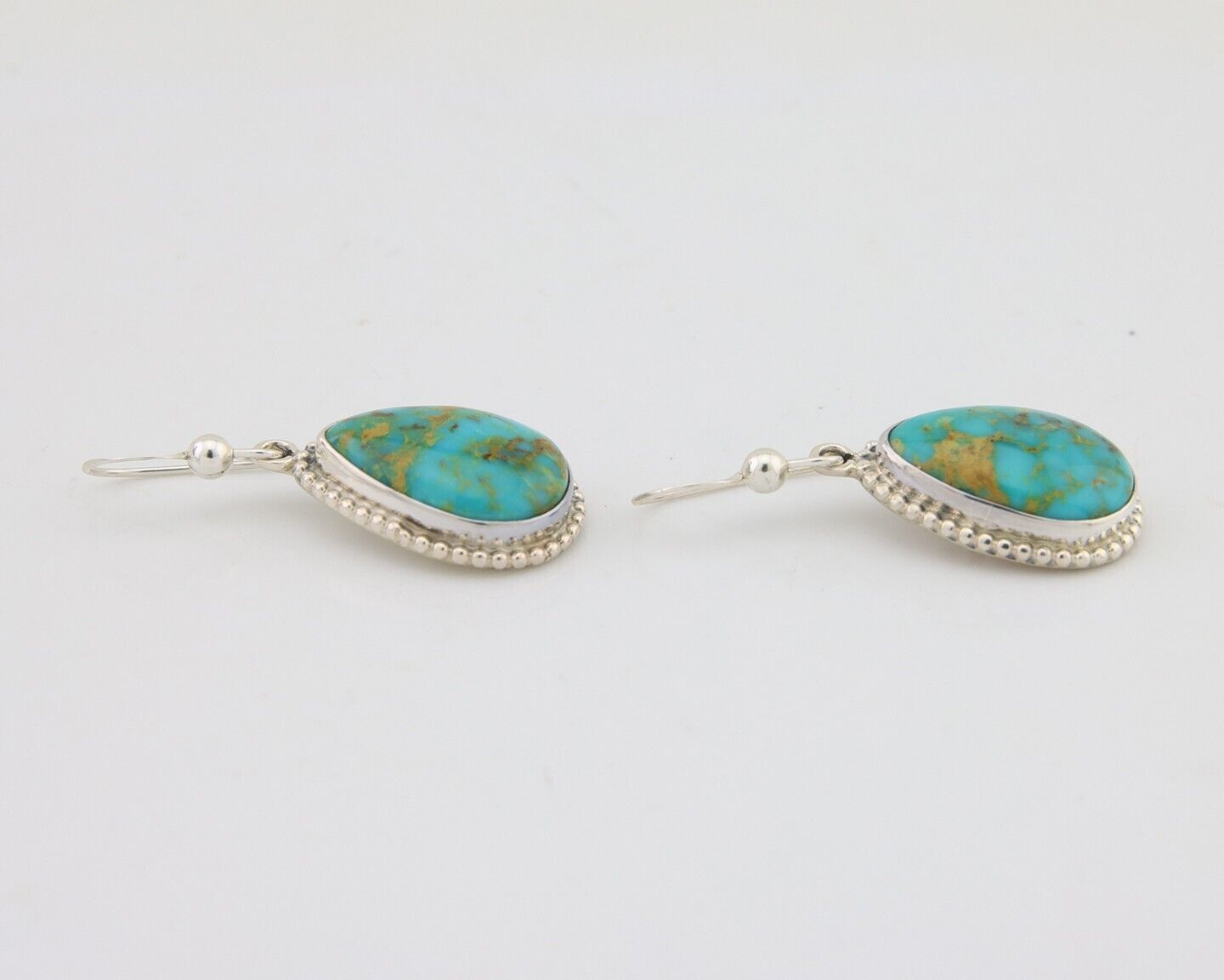 Navajo Dangle Earrings 925 Silver Natural Turquoise Artist Signed Montoya C.80's