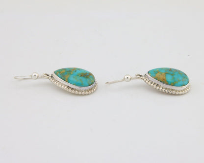 Navajo Dangle Earrings 925 Silver Natural Turquoise Artist Signed Montoya C.80's