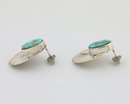 Navajo Dangle Earrings 925 Silver Natural Turquoise Signed Wilson Padilla C.80's