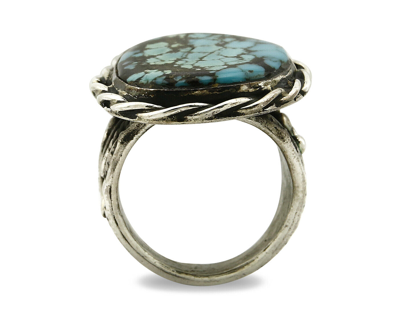 Navajo Ring .925 SOLID Silver Kingman Turquoise Signed Ralph Pemberton C.1975