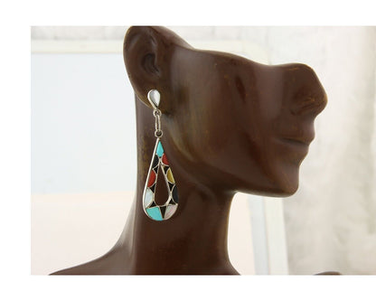 Navajo Earrings 925 Silver Natural Gemstone Native American Artist C80s