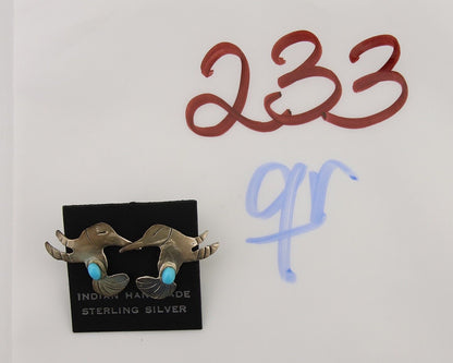 Navajo Humming Bird Earrings 925 Silver Turquoise Native Artist C.80's