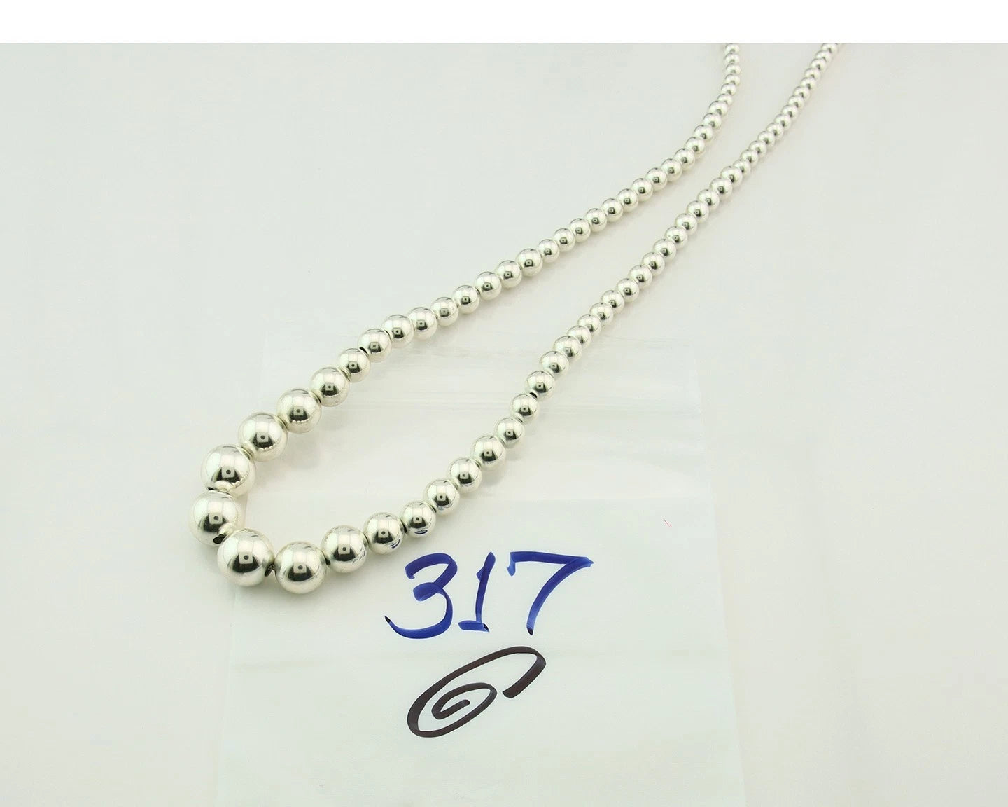 Navajo Bead Necklace 925 Sterling Silver Vintage Graduated 5mm-12mm 24in Long