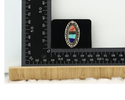Vintage Zuni Ring 925 Sterling Silver Gemstone Signed V&N Edsitty Size 8.5