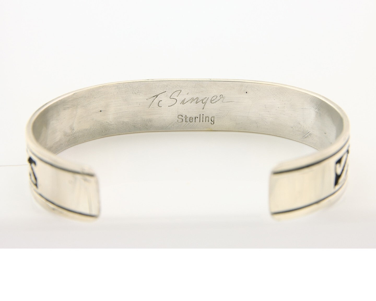 Navajo Bracelet 925 Silver Artist Signed Thomas Singer Cuff Made in the 1980's