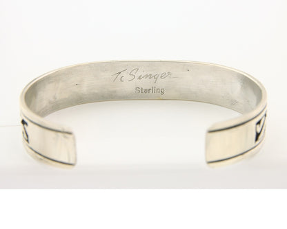 Navajo Bracelet 925 Silver Artist Signed Thomas Singer Cuff Made in the 1980's