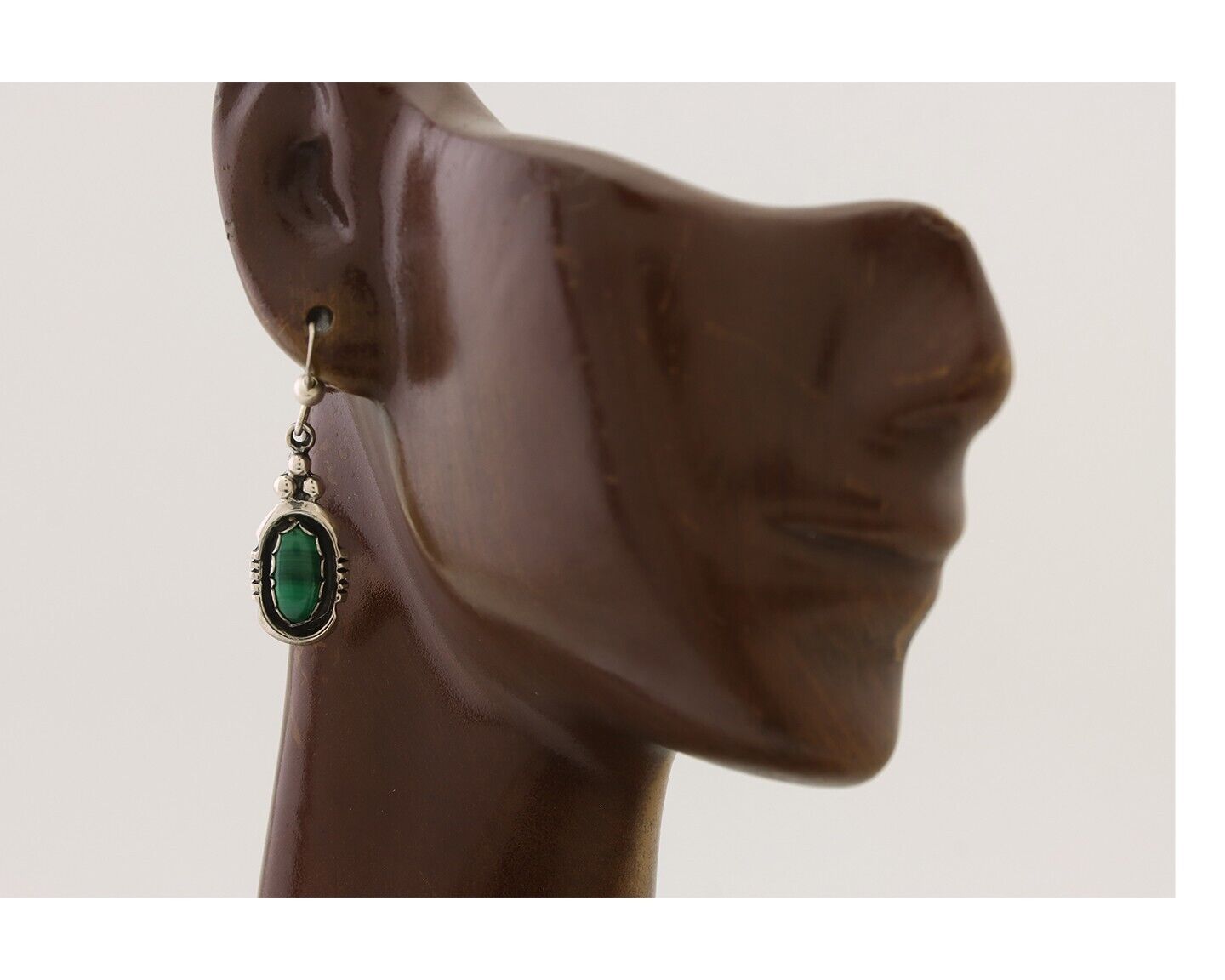 Navajo Dangle Earrings 925 Silver Natural Malachite Native American Artist C.80s