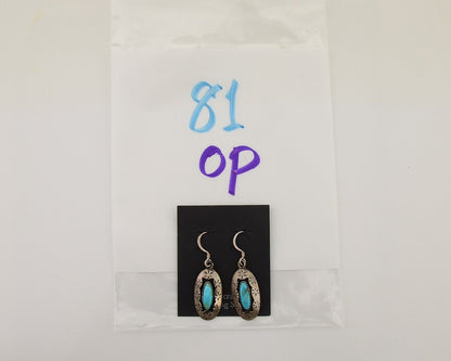 Navajo Dangle Earrings 925 Silver Natural Blue Turquoise Signed IJC C.80's