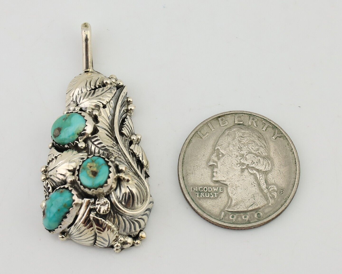 Navajo Pendant 925 Silver Natural Bisbee Turquoise Signed Tom Willeto C.80's