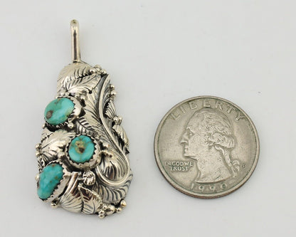 Navajo Pendant 925 Silver Natural Bisbee Turquoise Signed Tom Willeto C.80's