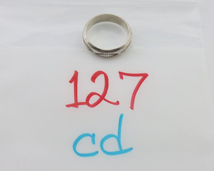 Navajo Hand Stamped Band 925 Silver 6.0 mm Signed Larry Chavez Size 10.5 C.80's