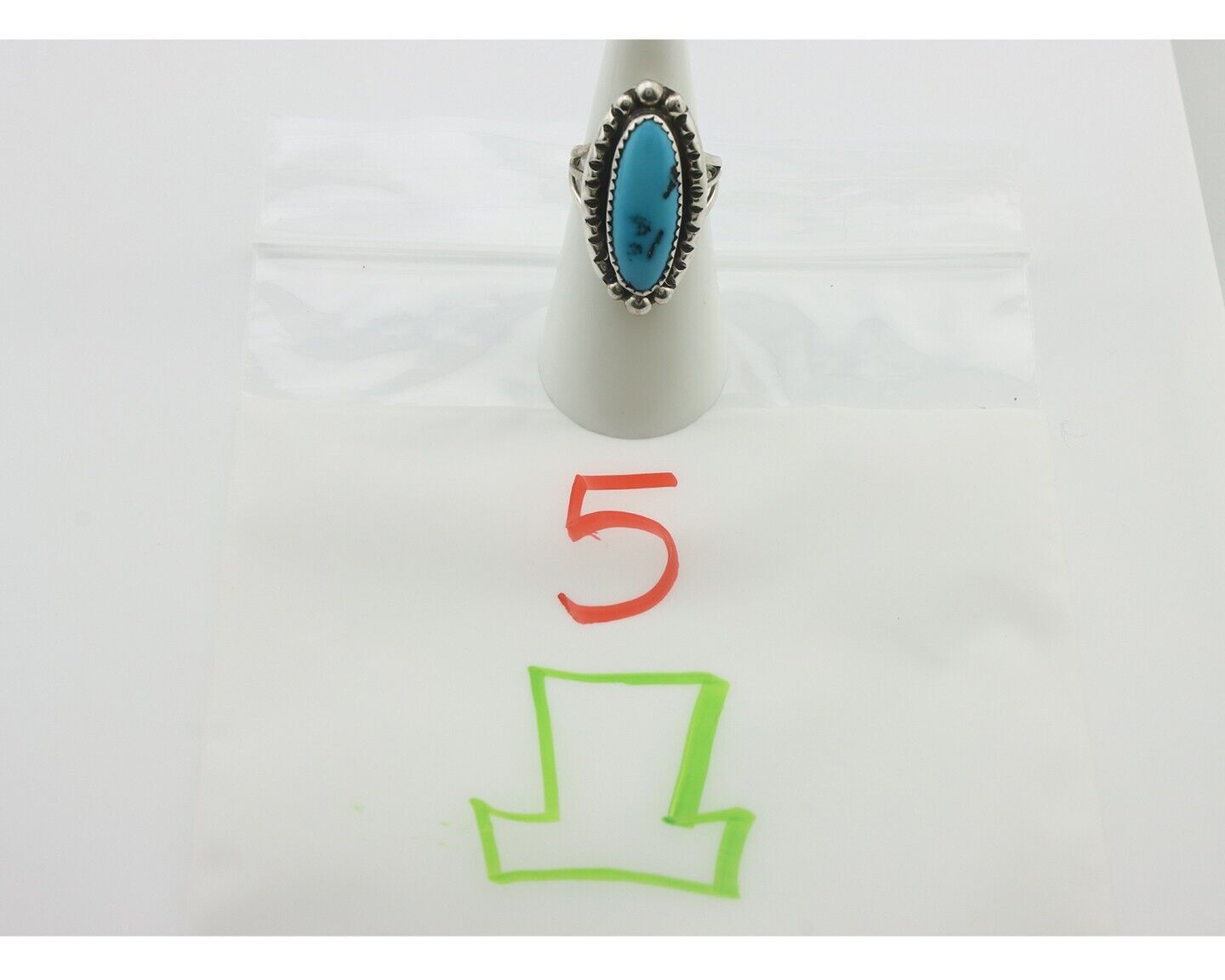 Navajo Ring .925 Silver Sleeping Beauty Turquoise Native American Artist C.80's