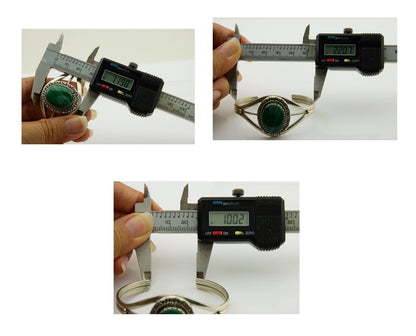 Navajo Cuff Bracelet Natural Malachite 925 Silver Native American Artist C.80s