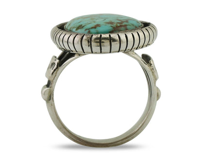 Navajo Handmade Ring 925 Silver Spiderweb Turquoise Signed M Montoya C.80's