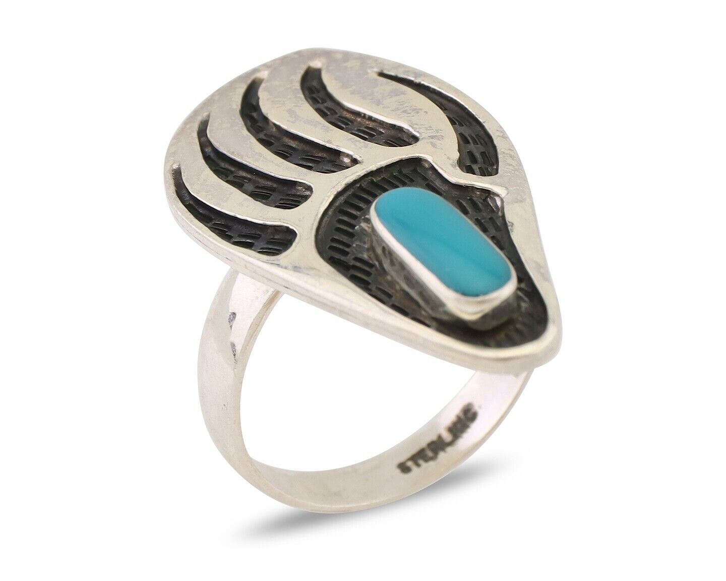 Navajo Badger Paw Ring 925 Silver Turquoise Native American Artist C.80's
