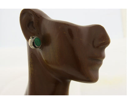Navajo Earrings 925 Silver Handmade Natural Green Malachite Native American C80s