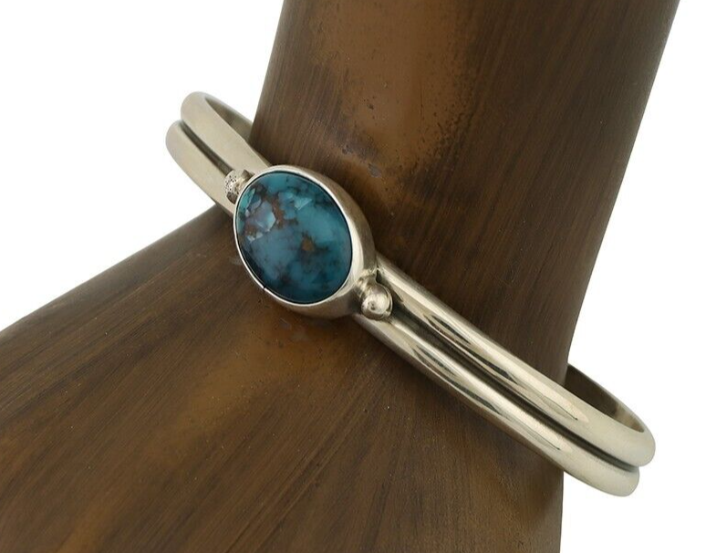 Navajo Cuff Bracelet 925 Silver Natural Blue Turquoise Native American C.80's