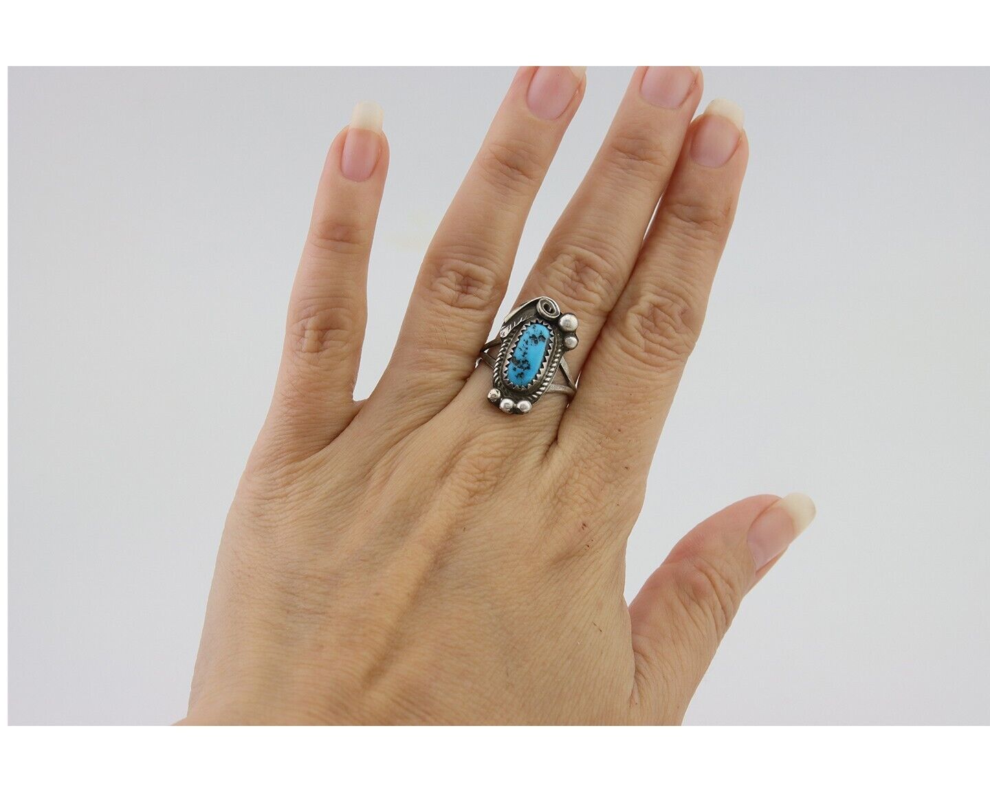 Navajo Ring 925 Silver Sleeping Beauty Turquoise Signed Justin Morris C.80's