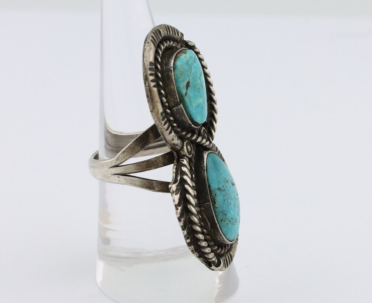 Navajo Ring 925 Silver Natural Blue Turquoise Native American Artist C.80's
