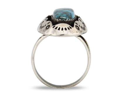 Navajo Ring 925 Silver Blue Spiderweb Turquoise Native American Artist C.80's