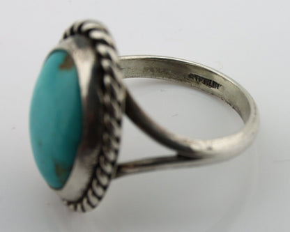 Navajo Ring 925 Silver Kingman Turquoise Native American Artist C.80's