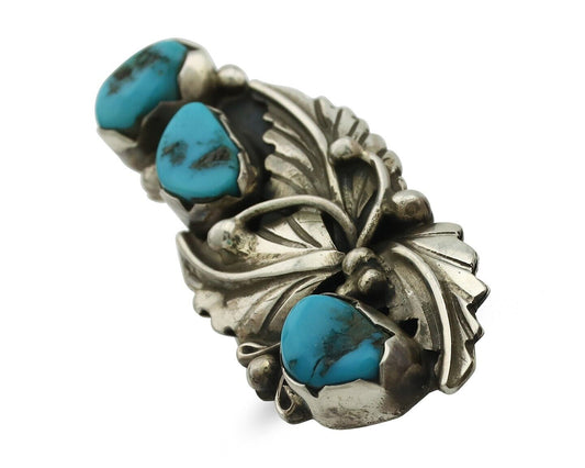 Navajo Ring 925 Silver Sleeping Beauty Turquoise Artist Signed Richard Long C80s