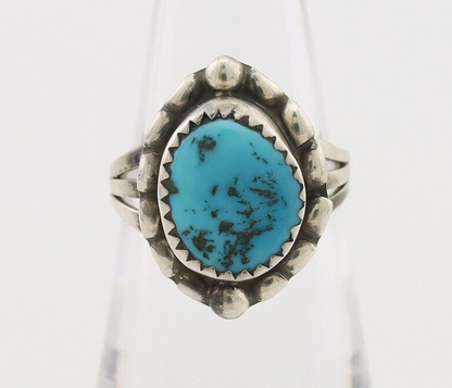 Navajo Ring 925 Silver Sleeping Beauty Turquoise Artist Signed SC C.80's