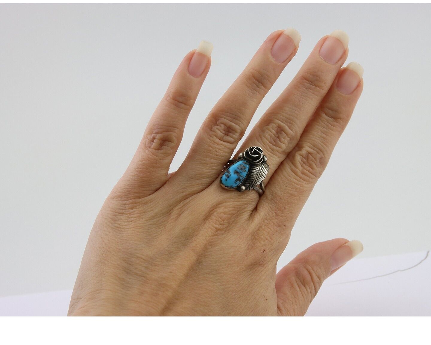 Navajo Ring 925 Silver Sleeping Beauty Turquoise Native American Artist C.80's