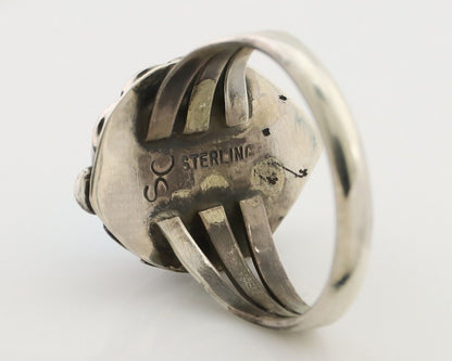 Navajo Ring 925 Silver Sleeping Beauty Turquoise Artist Signed SC C.80's