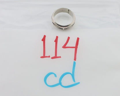 Navajo Hand Stamped Band 925 Silver 6.0 mm Signed Larry Chavez Size 5.5 C.80's