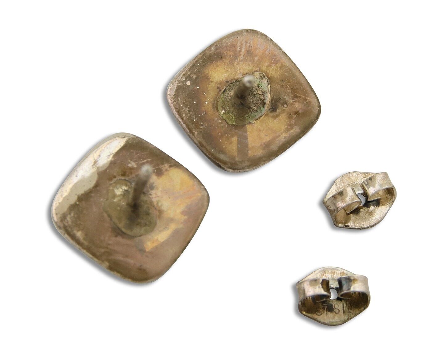 Navajo Hand Stampied Earrings 925 Silver Blue Turquoise Native Artist C.80's