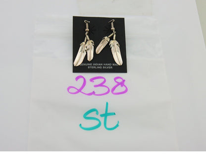 Navajo Earrings 925 Silver Dangle Eagle Feather Native American Artist C.80's