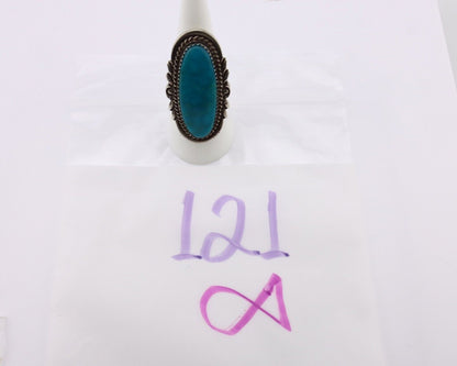 Navajo Ring 925 Silver Natural Blue Turquoise Artist Signed TALHAT C.80's