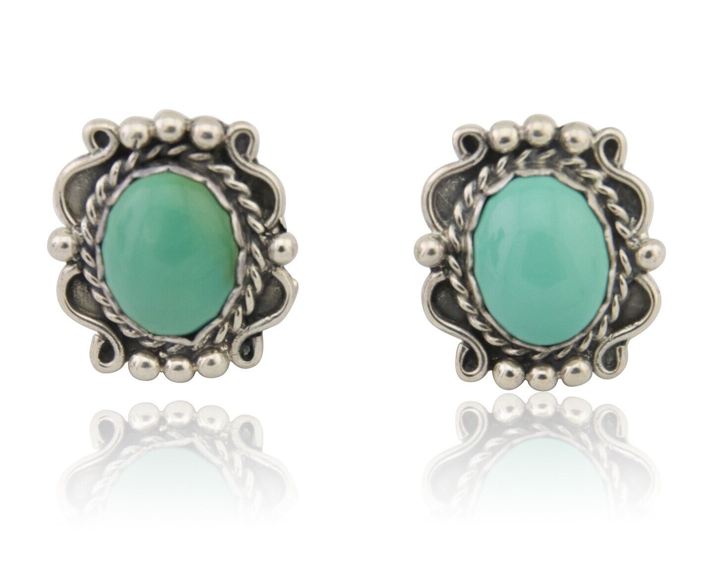 Navajo Earrings 925 Natural Turquoise Native Artist Signed VM C.80's