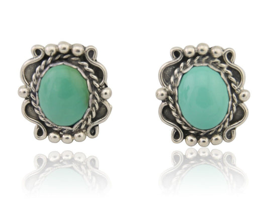 Navajo Earrings 925 Natural Turquoise Native Artist Signed VM C.80's