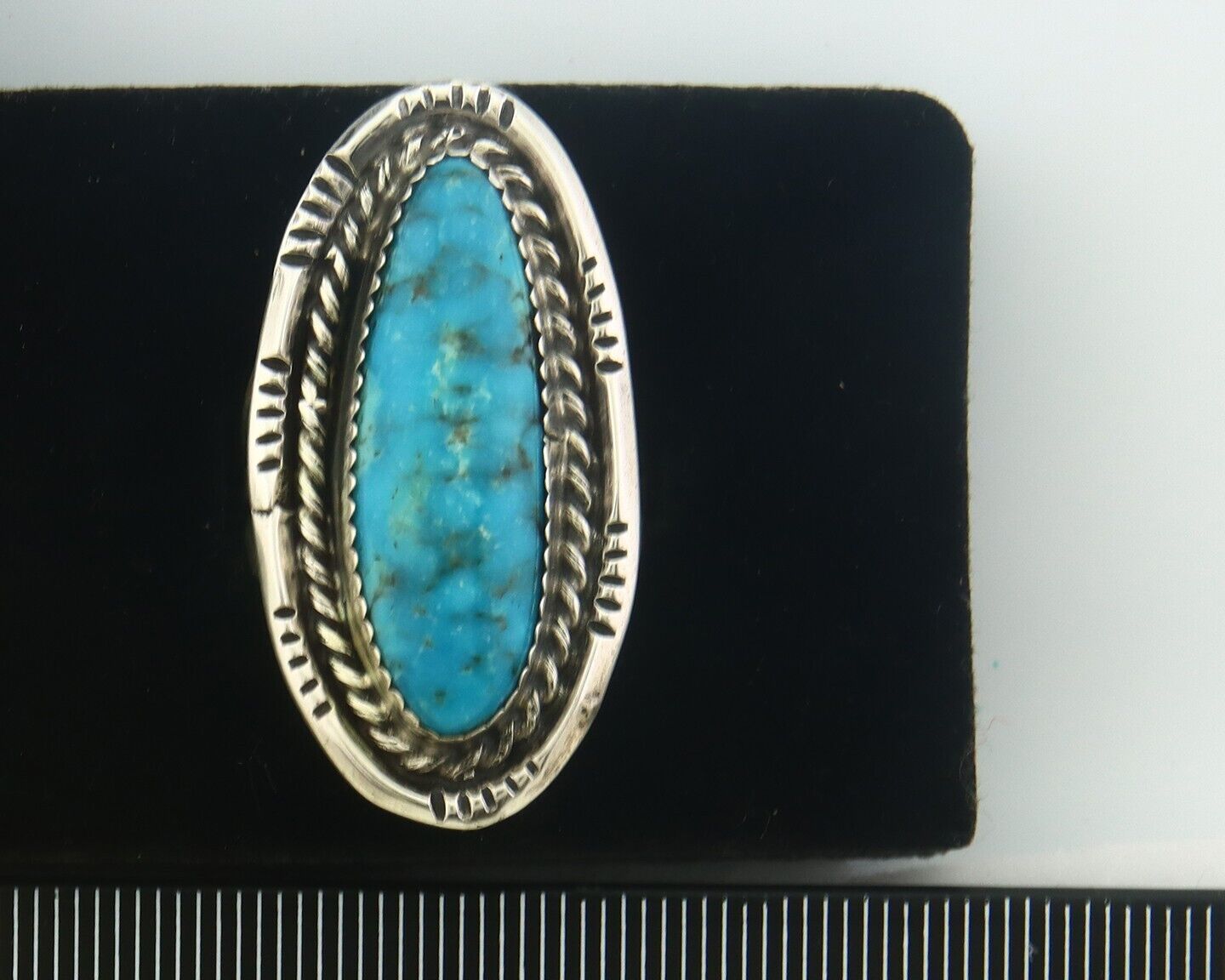 Navajo Ring 925 Sterling Turquoise Handmade Signed Jack Tom C.80's Size 7.0