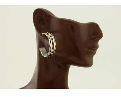 Navajo Earrings 925 Silver & Gold Handmade Artist Signed Tom Hawk C.80's