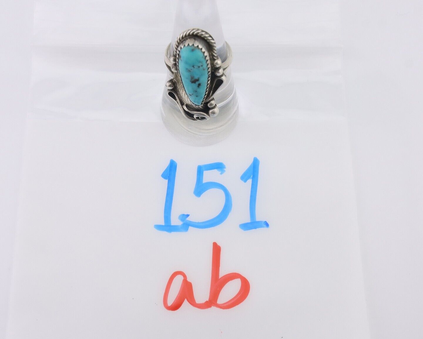 Navajo Ring 925 Silver Natural Blue Turquoise Native American Artist C.80's