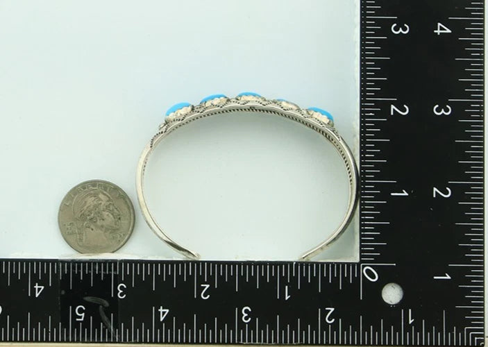 Navajo Cuff Bracelet 925 Sterling Silver Turquoise Handmade Vintage Signed R