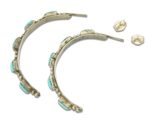 Navajo Hoop Earrings 925 Silver Natural Turquoise Native American Artist C.80's